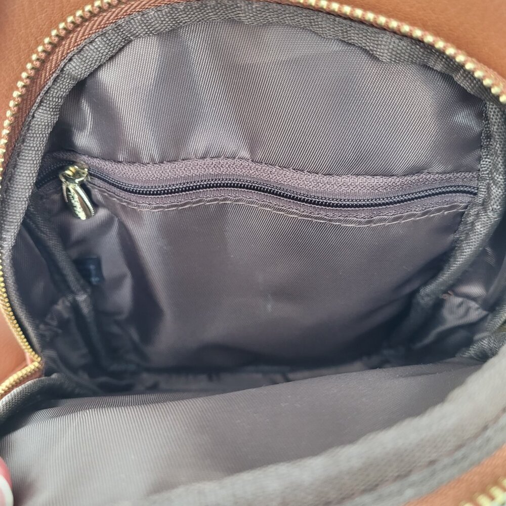 INICAT Small Crossbody Sling Bag Cognac Brown Vegan Leather Quiet Luxury NWOT - Picture 7 of 13